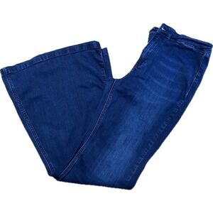 Womens Dark Wash High Waist Flare Leg Jeans Wide Leg Denim Pants
